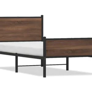 Estrutura cama com painéis cabeceira pés metálico carvalho castanho