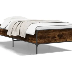Estrutura de cama derivados de madeira e metálico carvalho fumado
