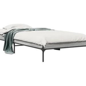 Estrutura de cama derivados de madeira e metálico cinzento sonoma
