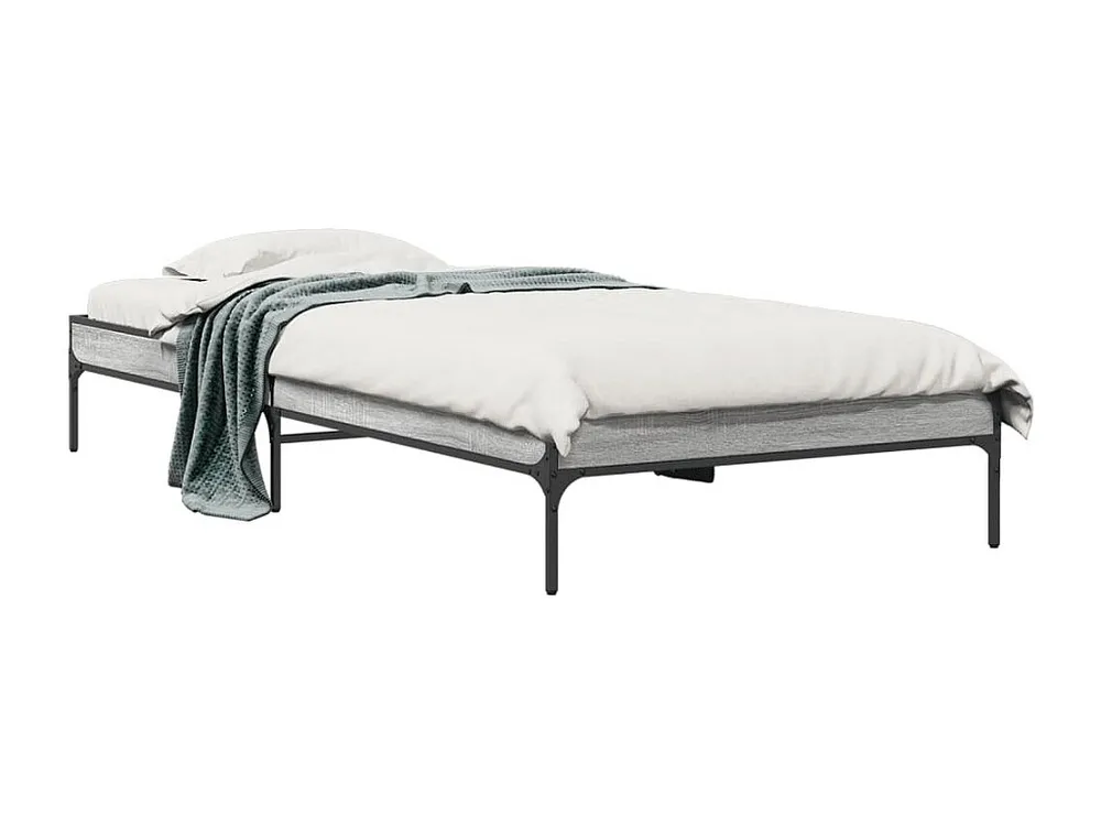 Estrutura de cama derivados de madeira e metálico cinzento sonoma