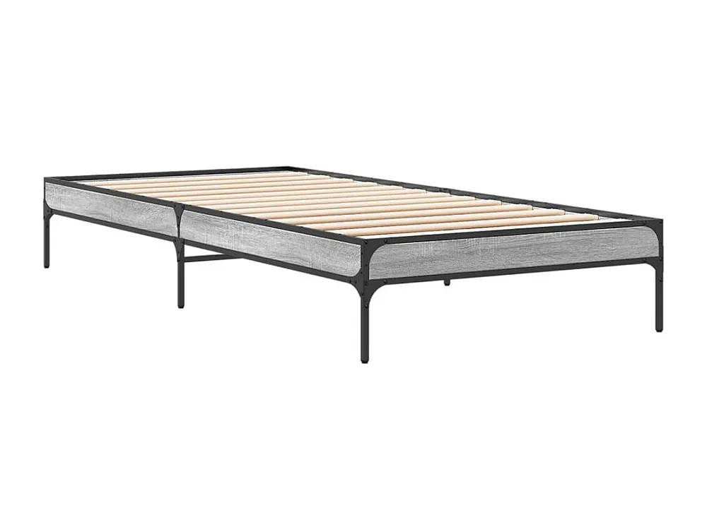 Estrutura de cama derivados de madeira e metálico cinzento sonoma