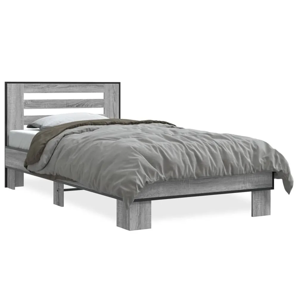 Estrutura de cama derivados de madeira e metálico cinzento sonoma