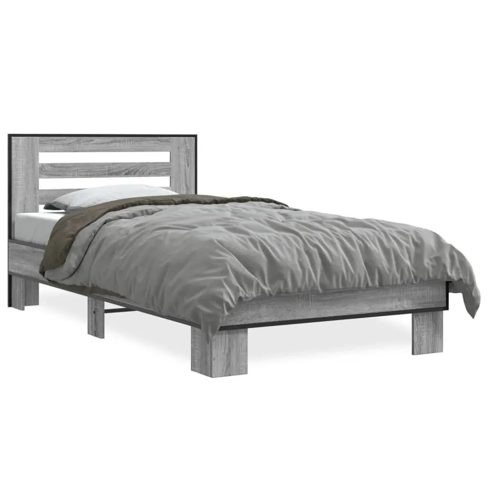 Estrutura de cama derivados de madeira e metálico cinzento sonoma