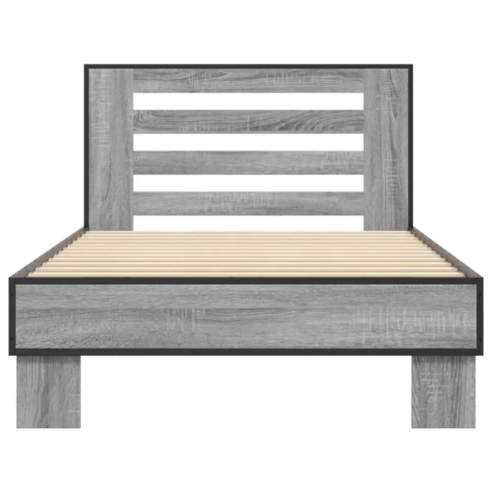 Estrutura de cama derivados de madeira e metálico cinzento sonoma