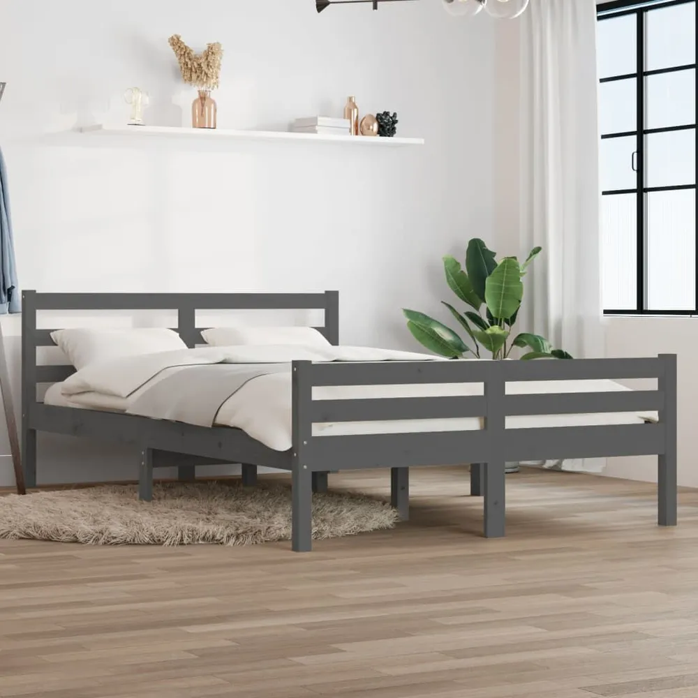 Estrutura de cama king 150x200 cm madeira maciç cinza
