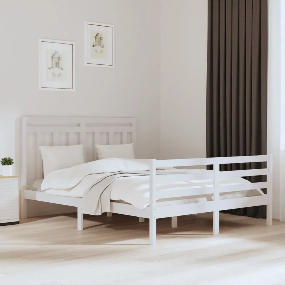 Estrutura de cama king 150x200 cm madeira maciç branco