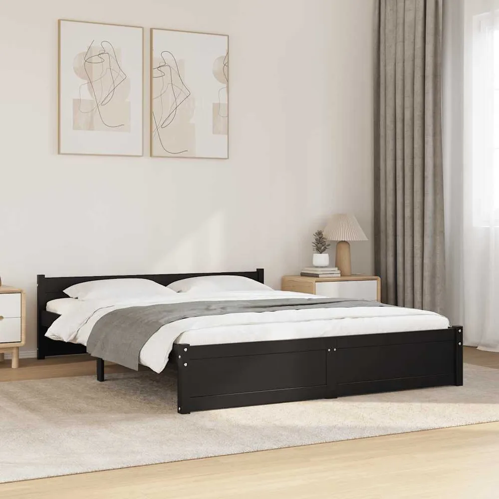 Estrutura de cama king 150x200 cm madeira maciç preto