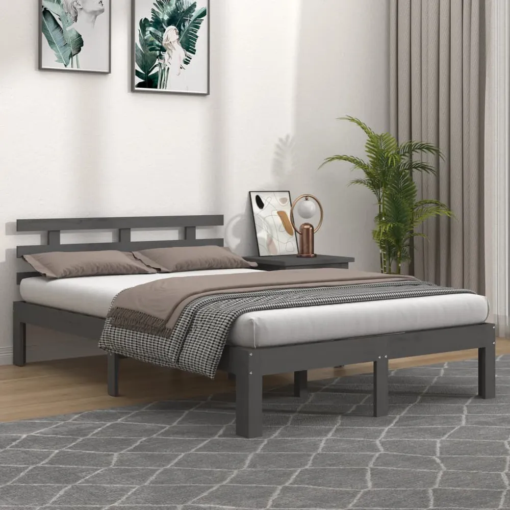 Estrutura de cama king 150x200 cm madeira maciç cinza