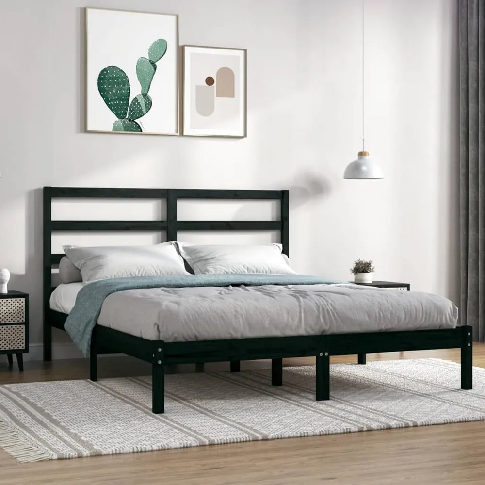Estrutura de cama king 150x200 cm madeira maciç preto