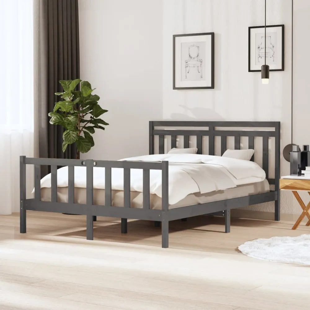Estrutura de cama king 150x200 cm madeira maciç cinzento