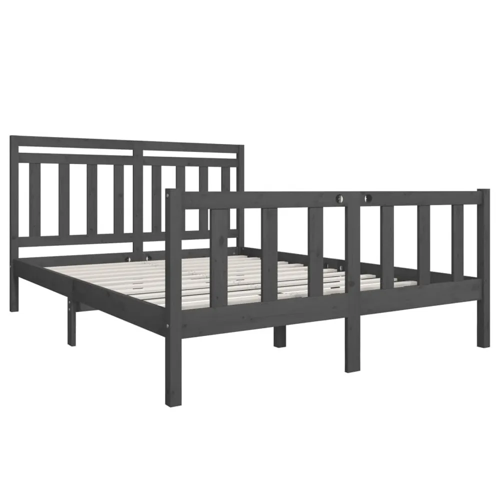 Estrutura de cama king 150x200 cm madeira maciç cinzento