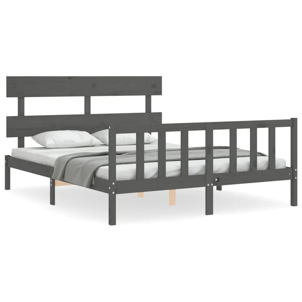 Estrutura de cama King Size com cabeceira madeira maciç cinza