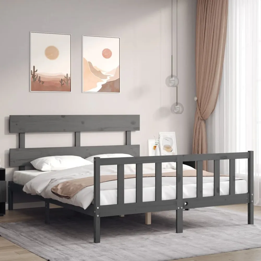 Estrutura de cama King Size com cabeceira madeira maciç cinza