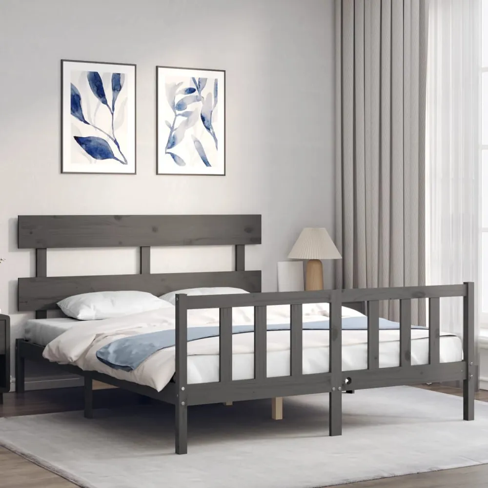 Estrutura de cama King Size com cabeceira madeira maciç cinza