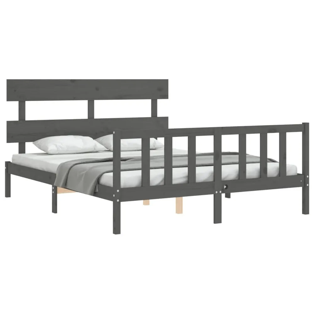 Estrutura de cama King Size com cabeceira madeira maciç cinza