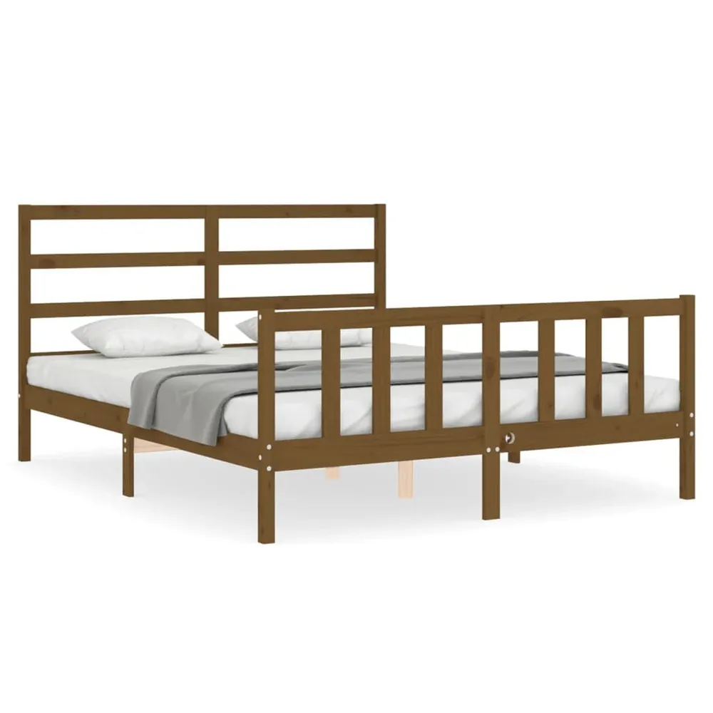 Estrutura de cama King Size com cabeceira madeira castanho-mel