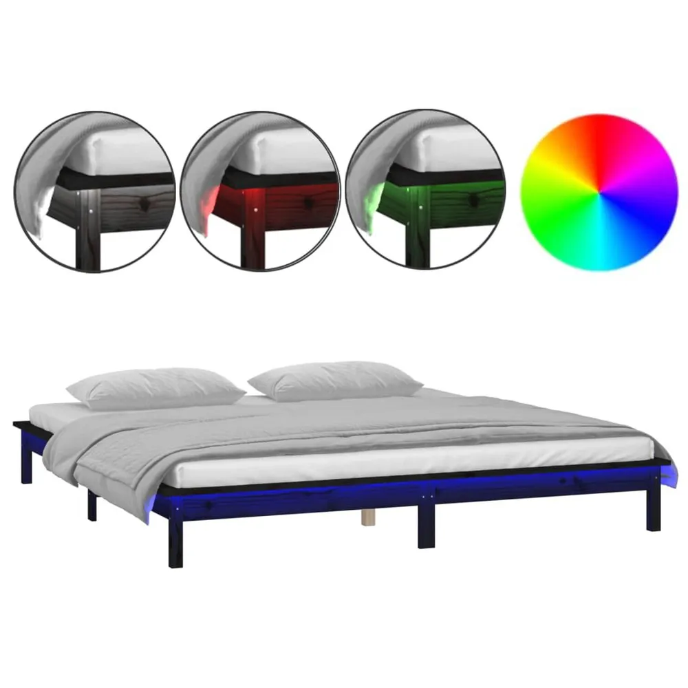 Estrutura cama king size com LEDs 150x200cm madeira maciç preto