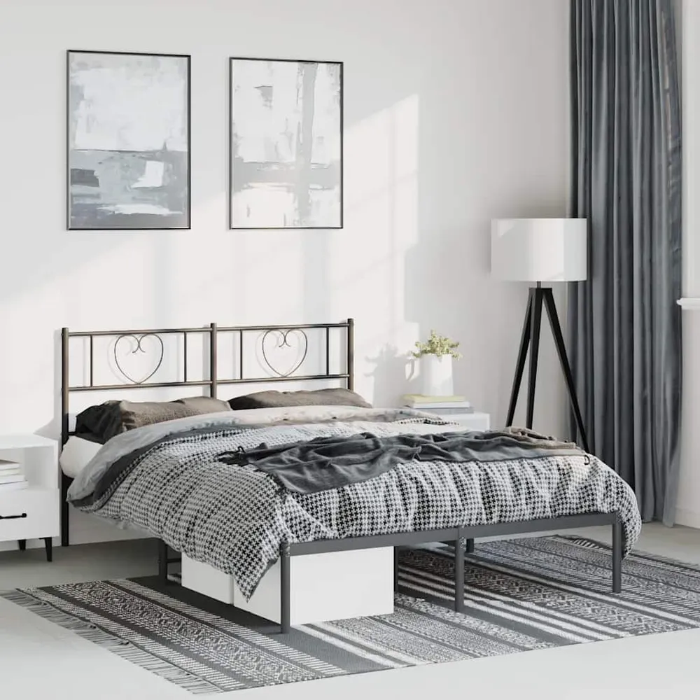 Estrutura de cama em metálico com cabeceira 150x200 cm preto
