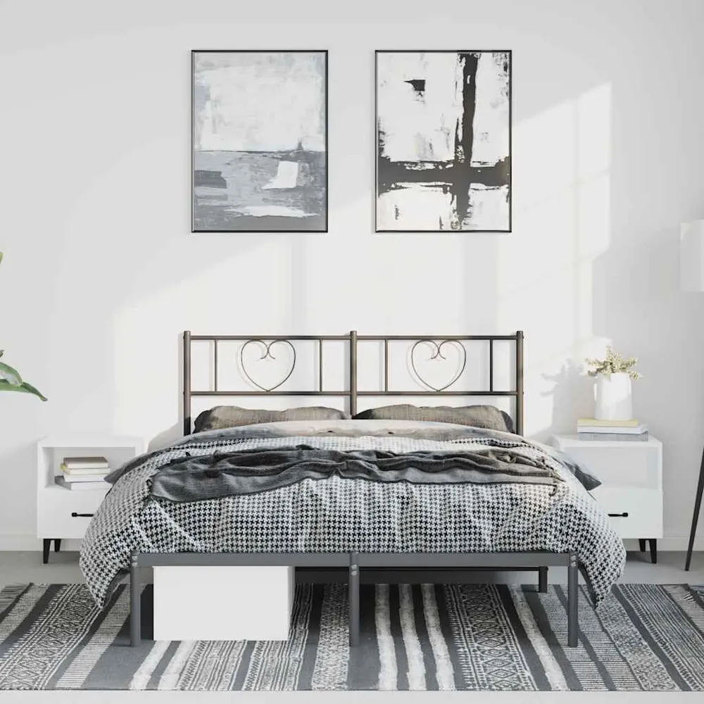 Estrutura de cama em metálico com cabeceira 150x200 cm preto