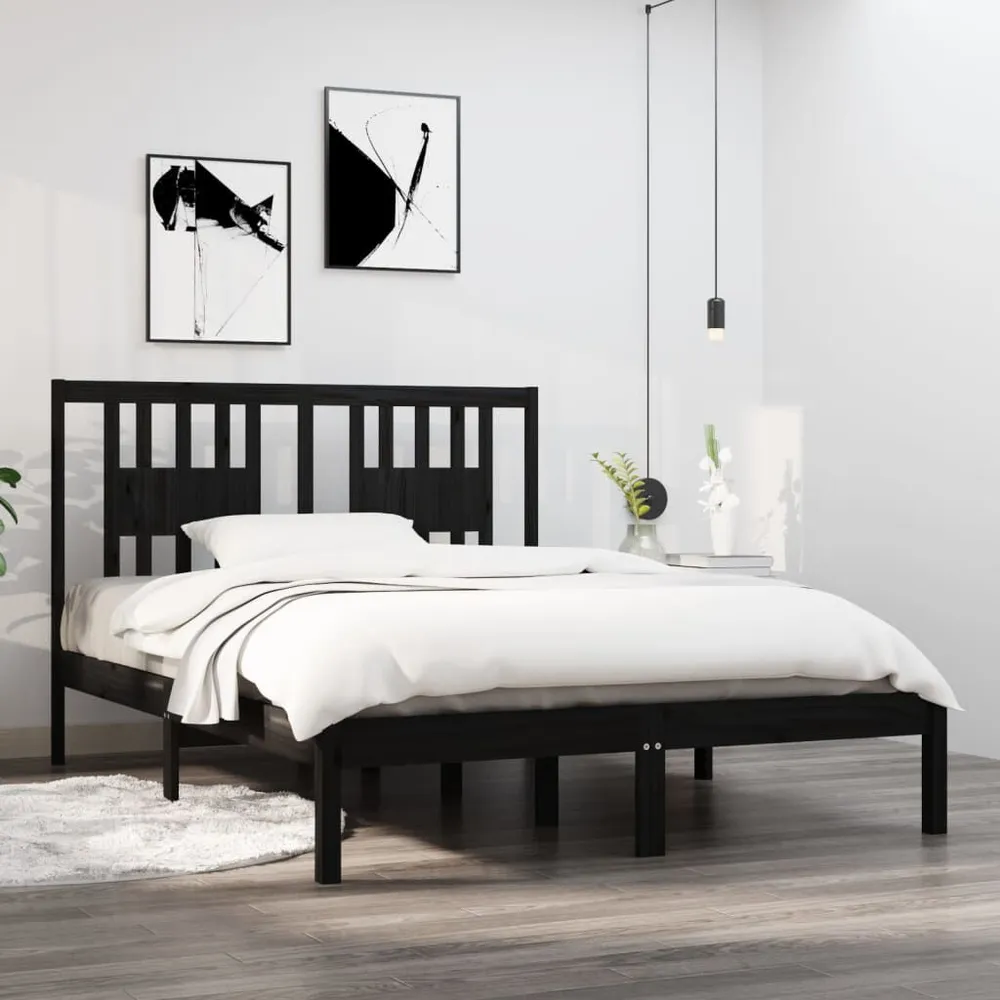 Estrutura cama pequena casal 120x190 cm pinho maciço preto