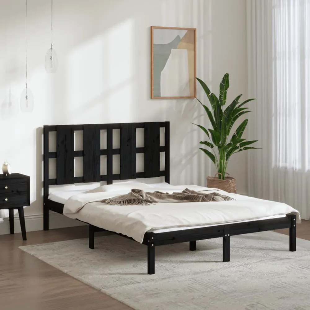 Estrutura cama pequena casal 120x190 cm pinho maciço preto