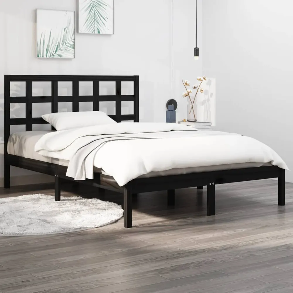 Estrutura cama pequena casal 120x190 cm pinho maciço preto