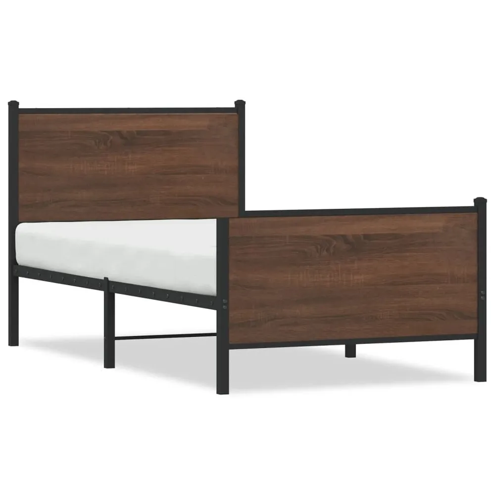 Estrutura de cama sem colchão 100x190cm metálico carvalho castanho