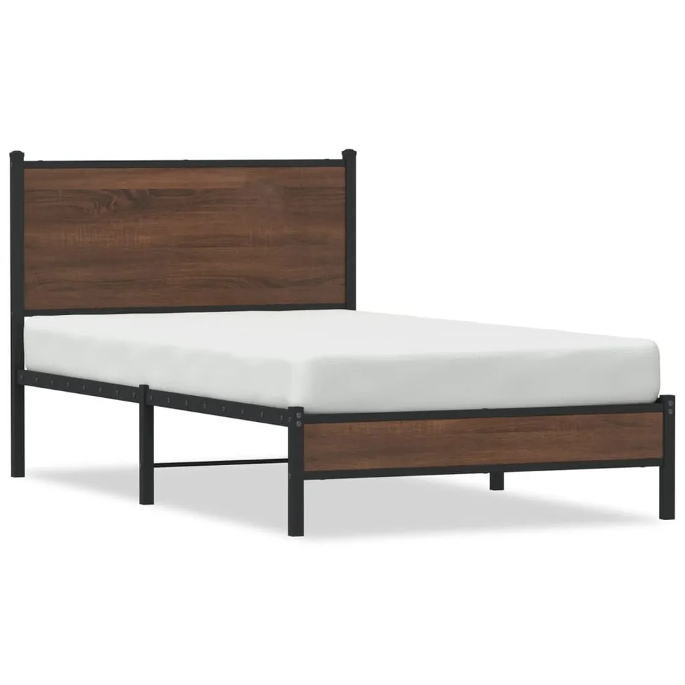 Estrutura de cama sem colchão 100x200cm metálico carvalho castanho