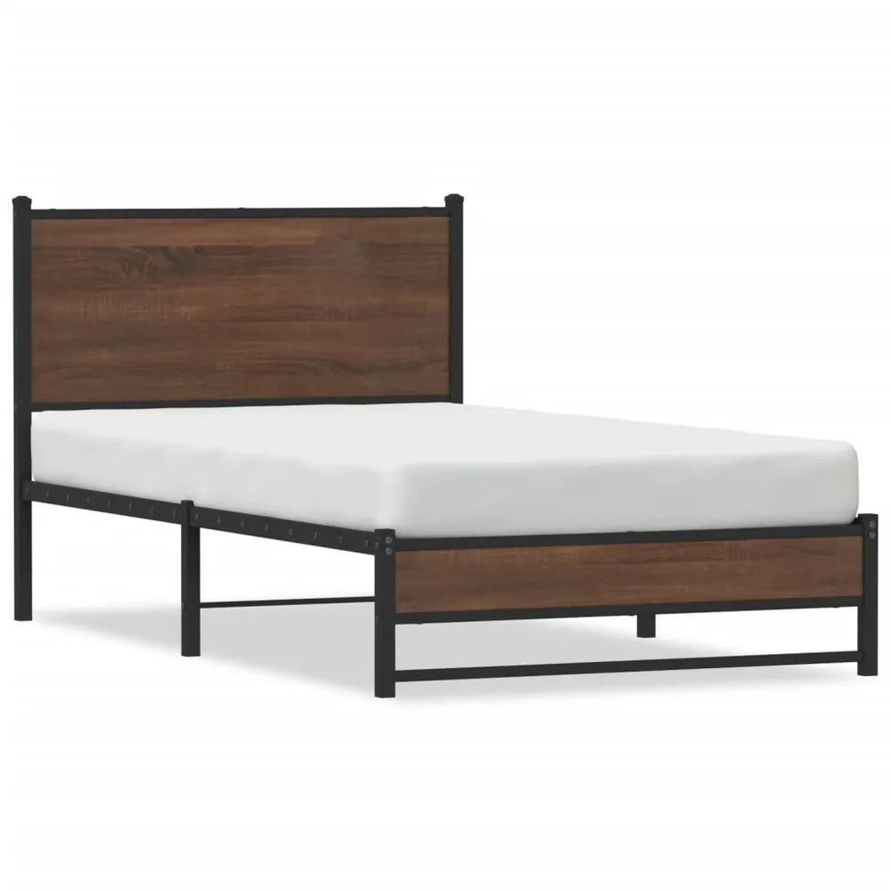 Estrutura de cama sem colchão 100x200cm metálico carvalho castanho