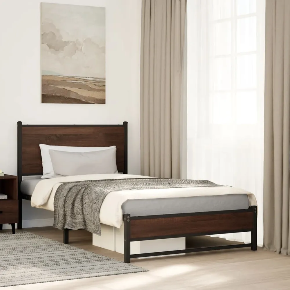 Estrutura de cama sem colchão 100x200cm metálico carvalho castanho