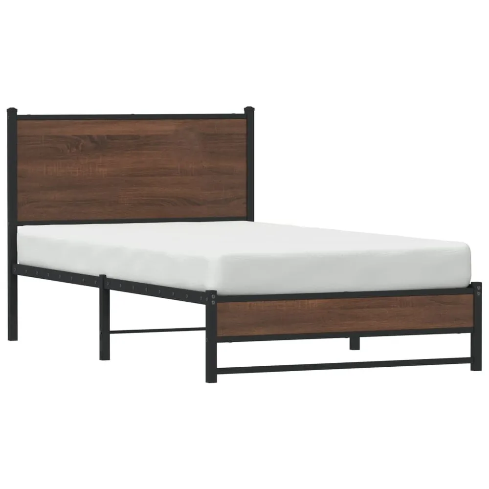Estrutura de cama sem colchão 100x200cm metálico carvalho castanho