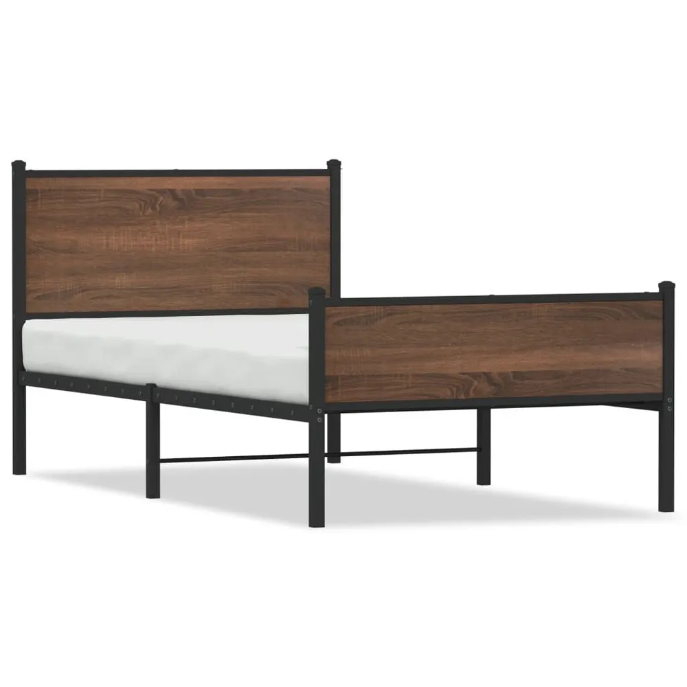 Estrutura de cama sem colchão 107x203cm metálico carvalho castanho