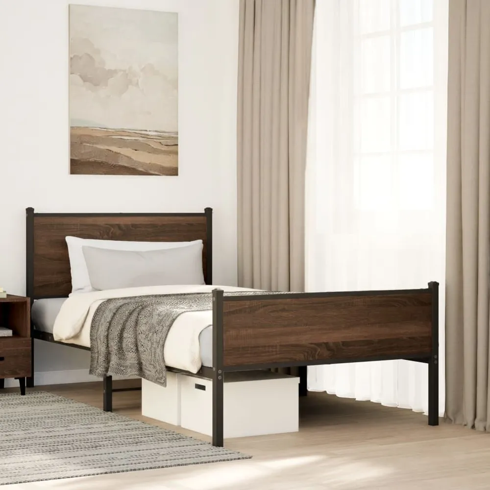 Estrutura de cama sem colchão 107x203cm metálico carvalho castanho
