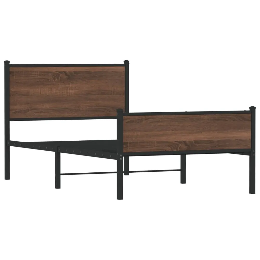 Estrutura de cama sem colchão 107x203cm metálico carvalho castanho