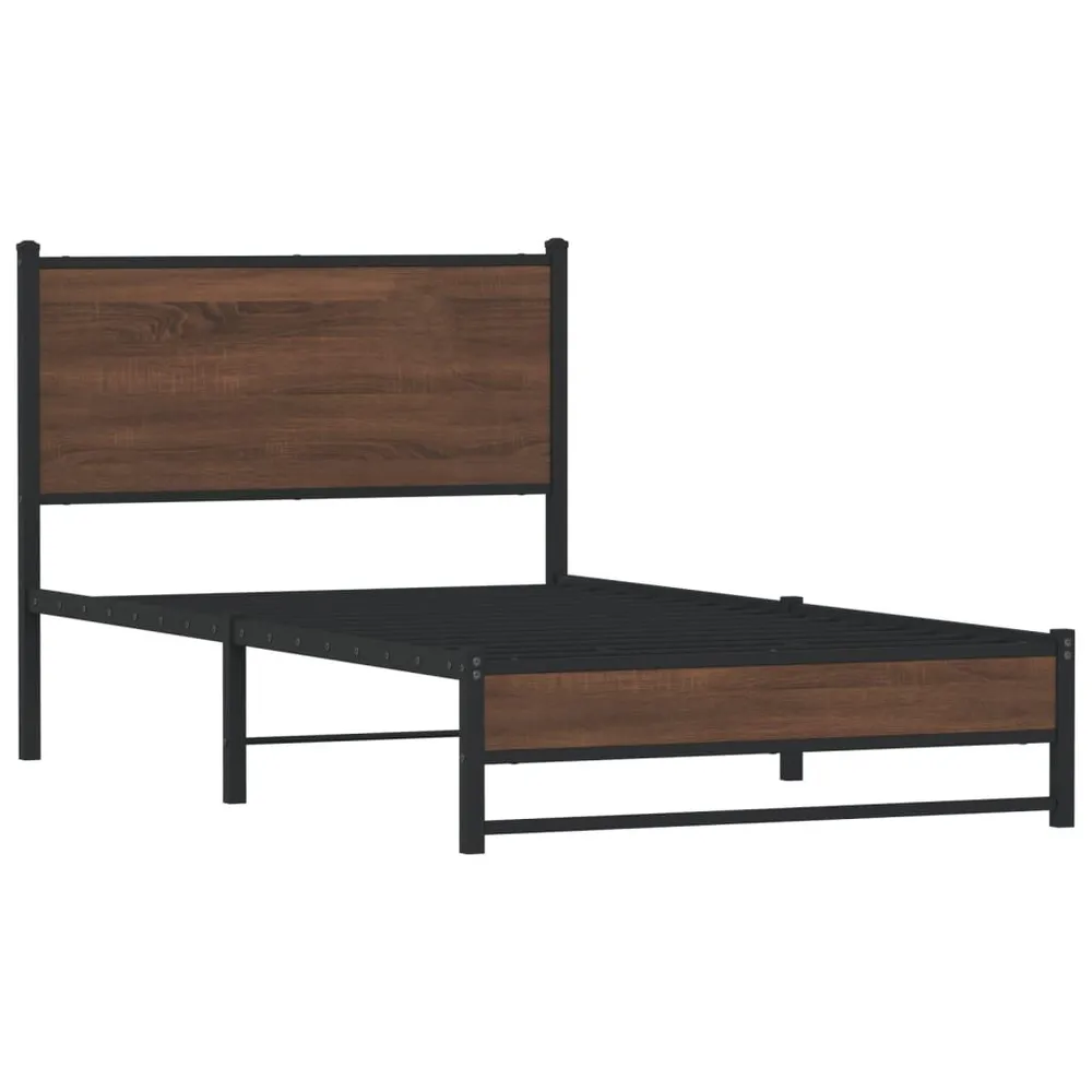 Estrutura de cama sem colchão 107x203cm metálico carvalho castanho