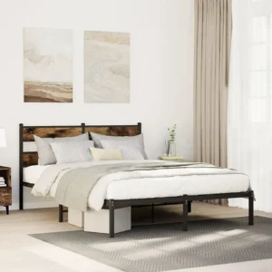 Estrutura de cama sem colchão 135x190 cm metálico carvalho fumado