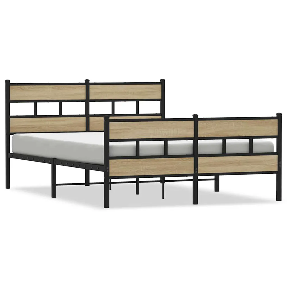 Estrutura de cama sem colchão 140x190 cm metálico carvalho sonoma