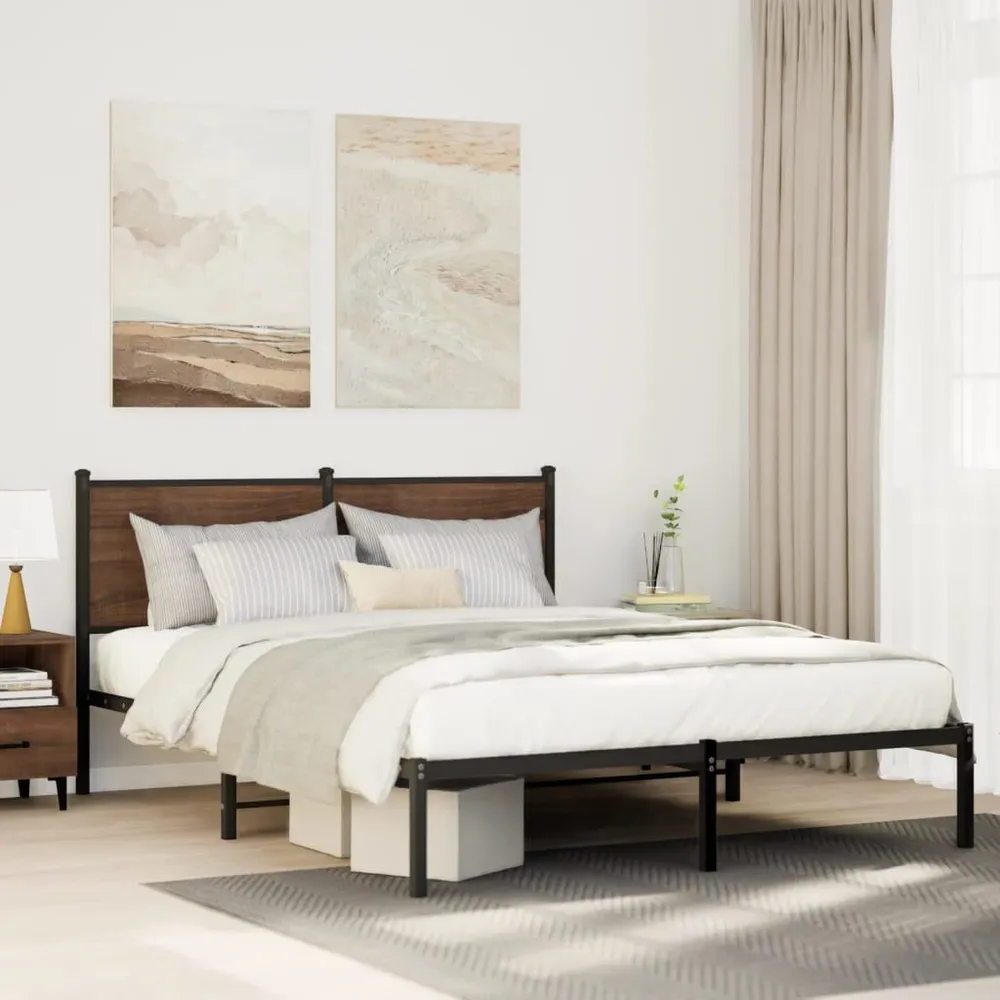 Estrutura de cama sem colchão 140x190 cm metálico carvalho fumado