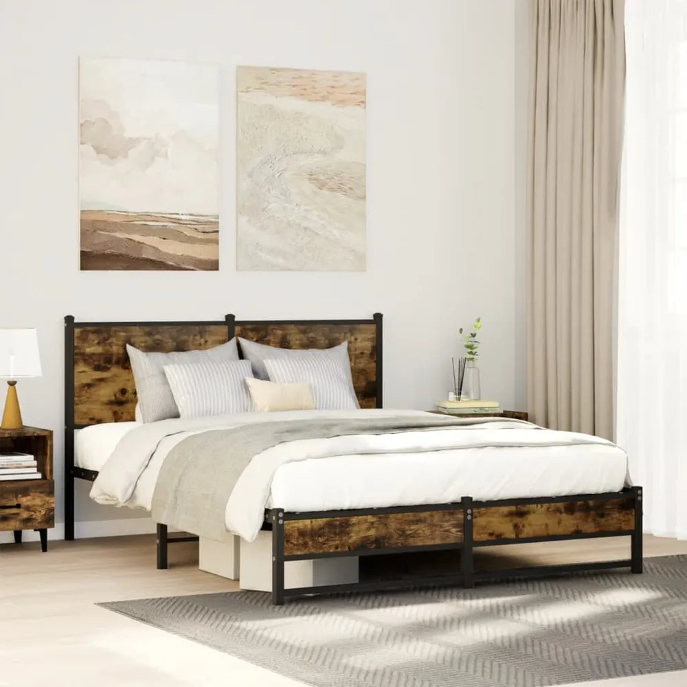 Estrutura de cama sem colchão 140x200 cm metálico carvalho fumado