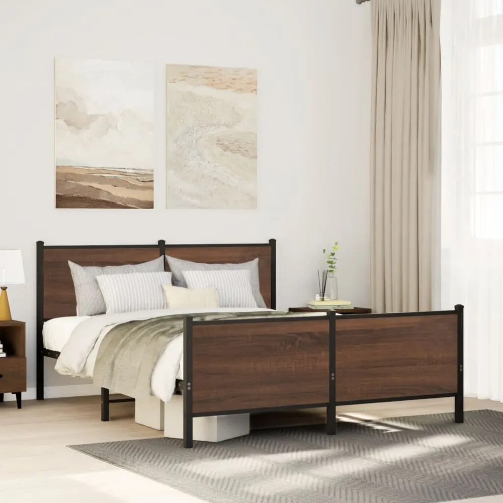 Estrutura de cama sem colchão 140x200cm metálico carvalho castanho