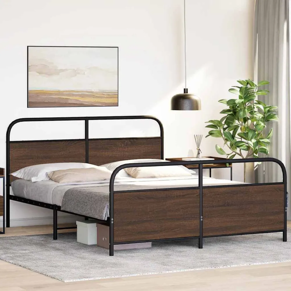 Estrutura cama sem colchão 150x200cm metálico carvalho castanho
