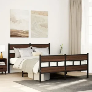 Estrutura cama sem colchão 160x200 cm metálico carvalho castanho