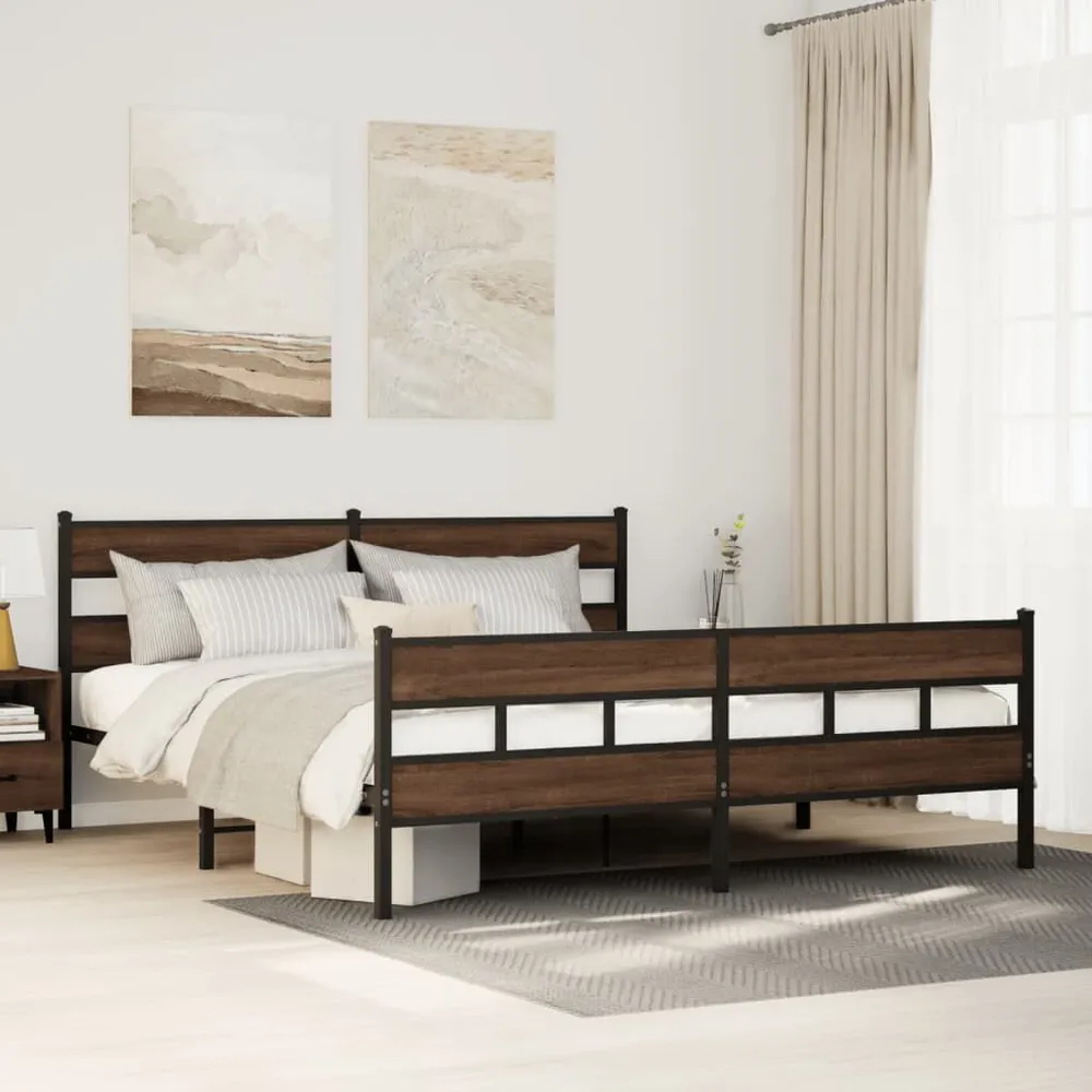 Estrutura cama sem colchão 180x200 cm metálico carvalho castanho