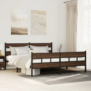 Estrutura cama sem colchão 193x203 cm metálico carvalho castanho
