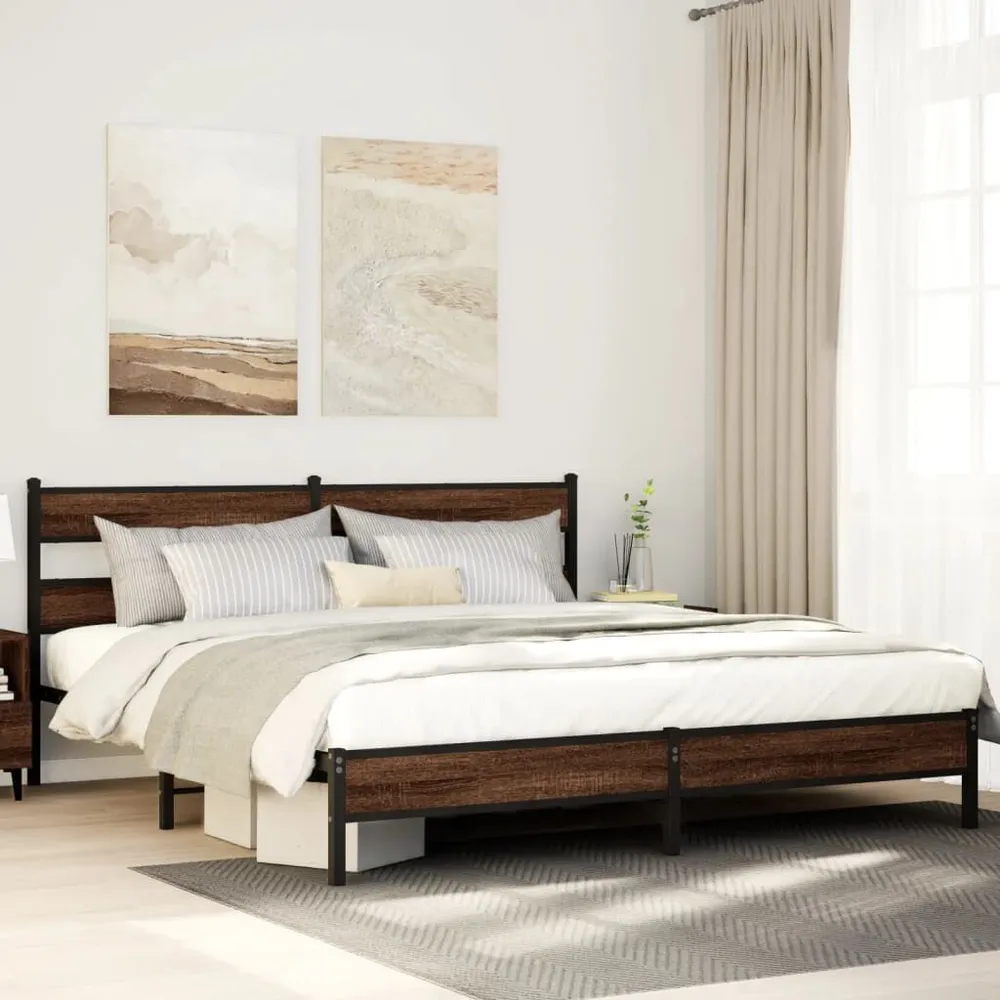 Estrutura cama sem colchão 193x203 cm metálico carvalho castanho