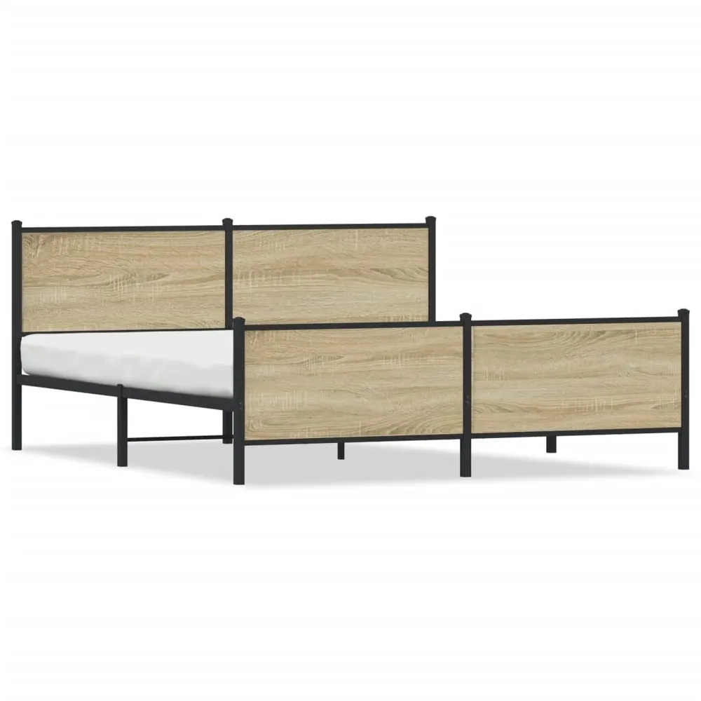 Estrutura de cama sem colchão 193x203cm metálico carvalho sonoma