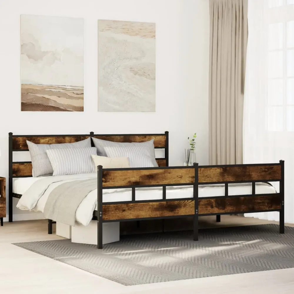 Estrutura de cama sem colchão 193x203cm metálico carvalho fumado