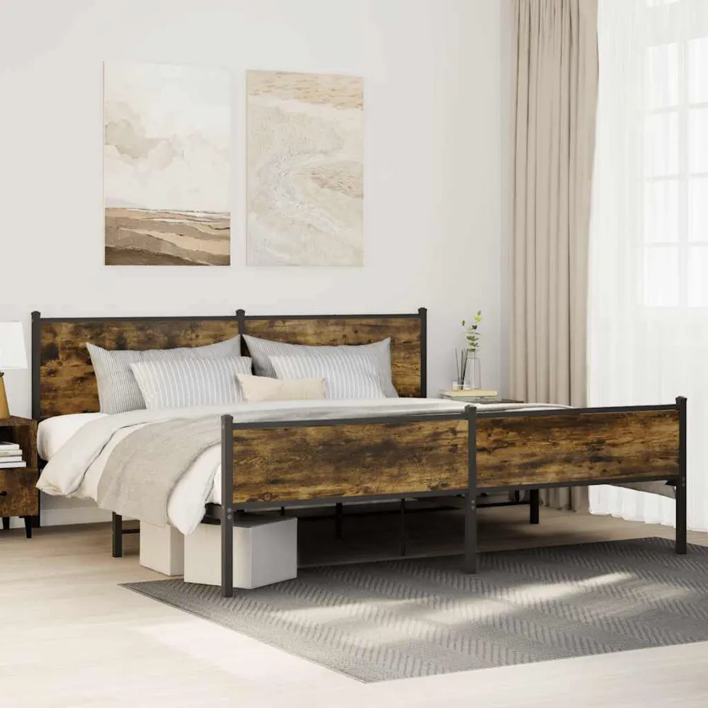 Estrutura de cama sem colchão 193x203cm metálico carvalho fumado