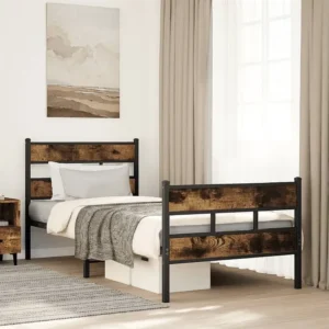 Estrutura de cama sem colchão 90x190 cm metálico carvalho fumado