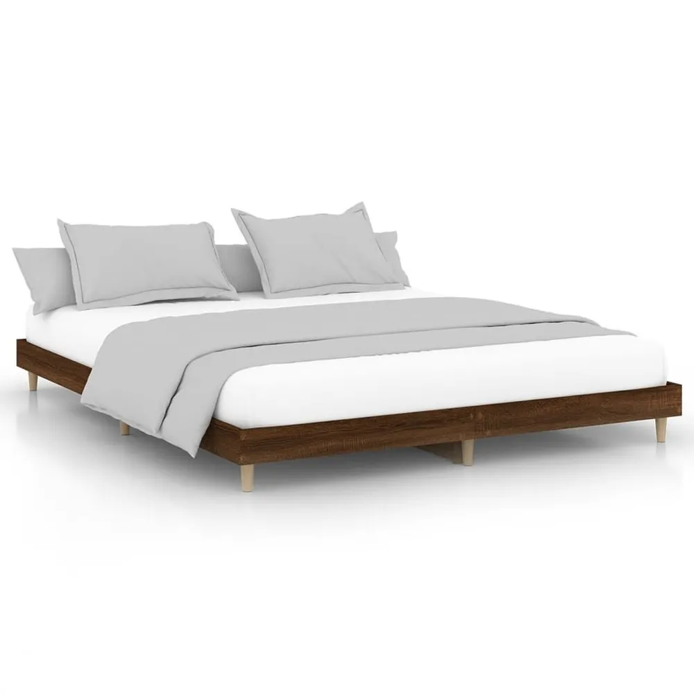 Estrutura de cama sem colchão deriv. madeira carvalho castanho